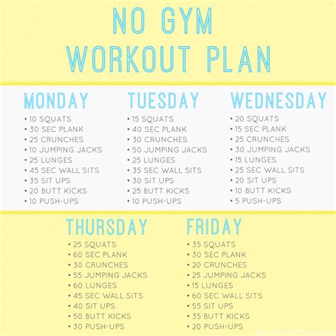 monday thru friday workout routine